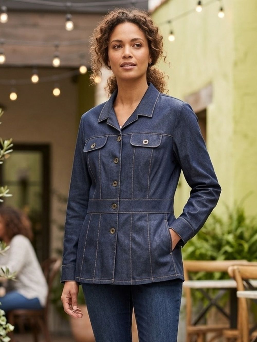 Take 50% OFF-Fashion Bug Stretch Denim-Style Button Front Women's Jacket, Size-M